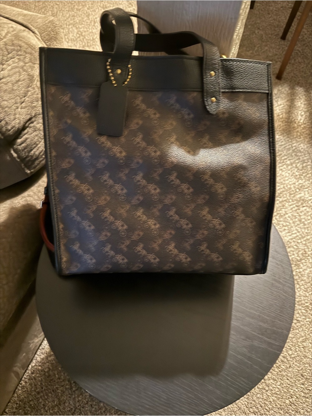 Used Coach Field and Tote Horse & Carriage Dark Brown Leather Tote Bag